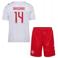 Echipament fotbal Danemarca Mikkel Damsgaard #14 Tricou Deplasare European 2024 pentru copii maneca scurta (+ Pantaloni scurti)